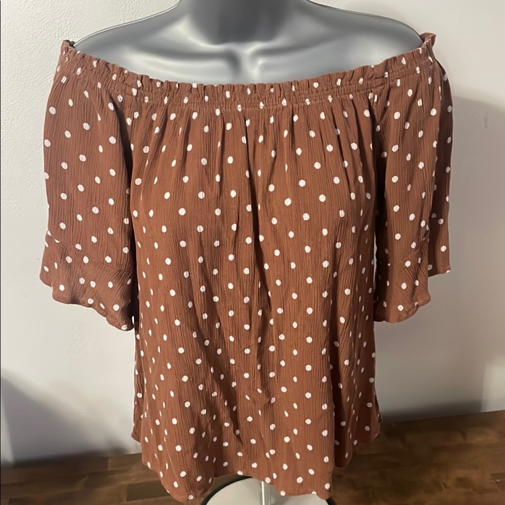 🦋Maurices Brown Ruffled Flutter Sleeve Blouse - Picture 1 of 6